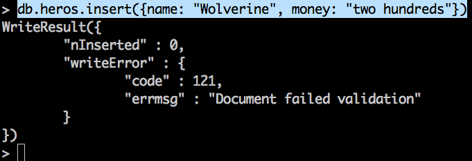 Failed validation example