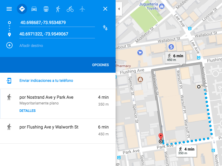 Google Maps 500 mt example
