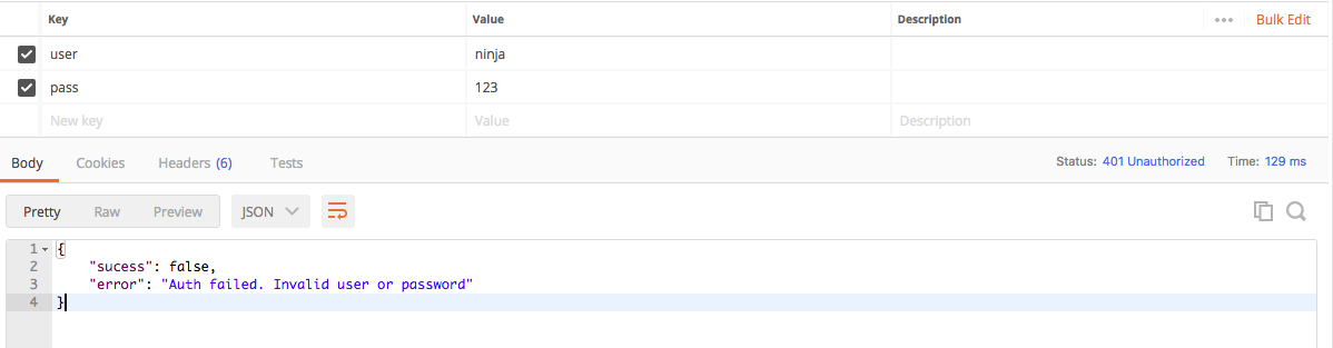 postman fail login